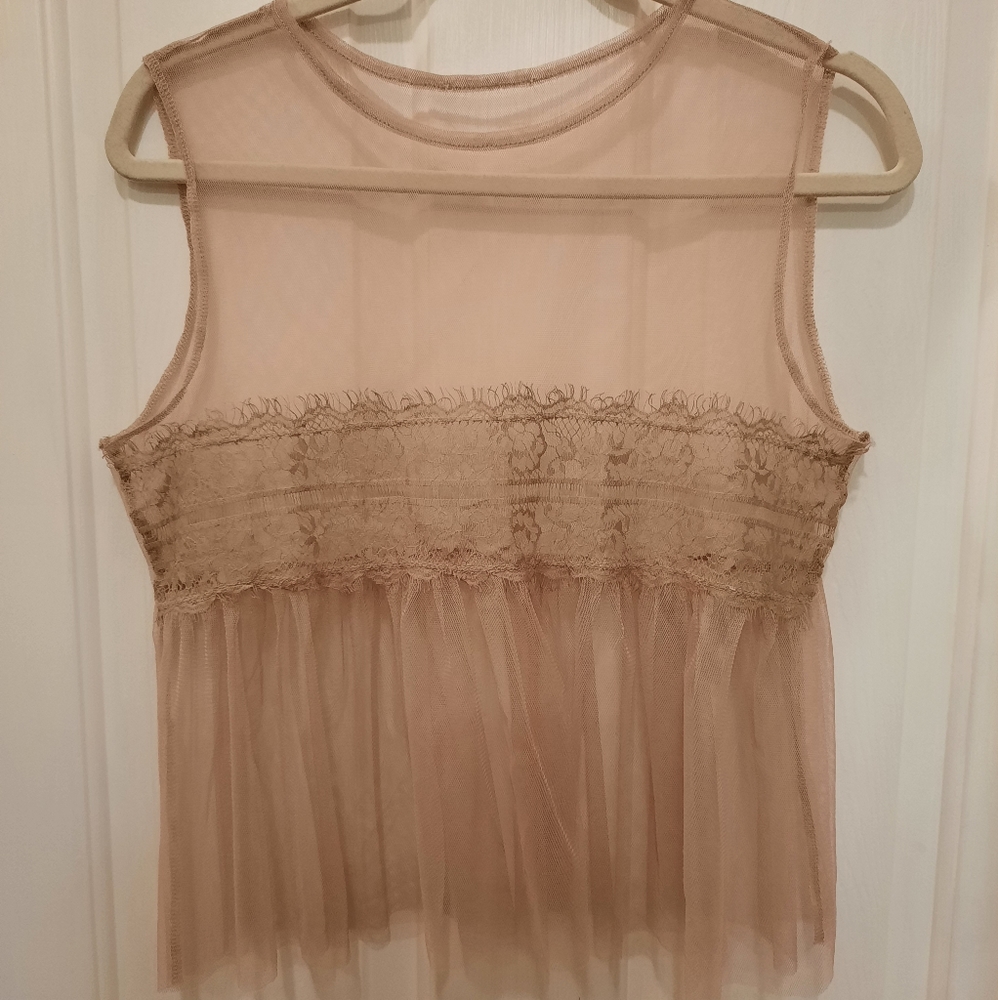 Nude/pink mesh lacy tank top